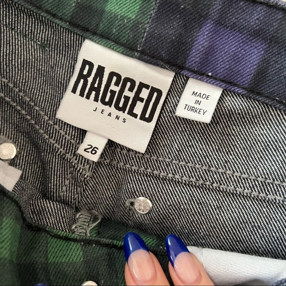 Ragged Priest Split Checked Green/Purple Jeans - Picture 5 of 6